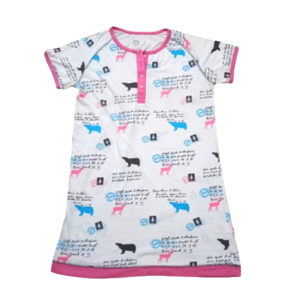 Beatiful Pink hems Nightshirt  Vneck printed Pajamas Sz S - Picture 5 of 7